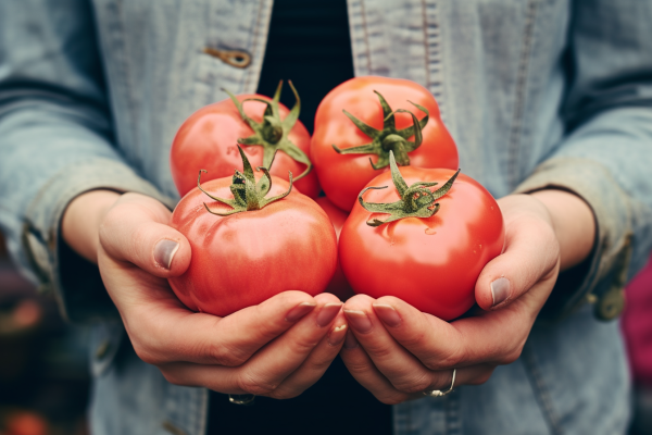 red tomatoes in the hands of a woman