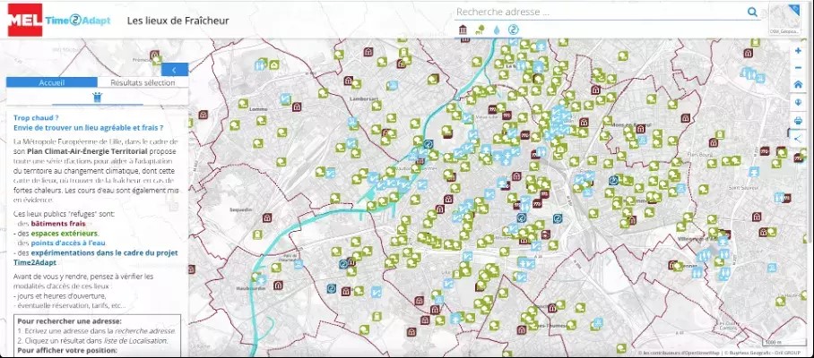 Harta insulelor răcoroase din Lille Metropole