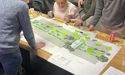 Residents designing their communal garden at the Design Evening