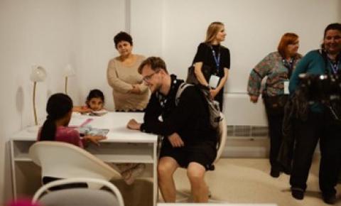 Getting to know local young people during a study visit.
