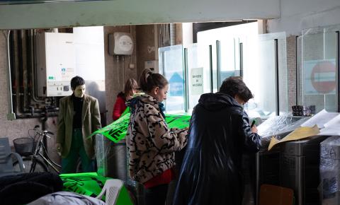 People writing and drawing their ideas inside the space that will become the S4T Biodiversity Kiosk.