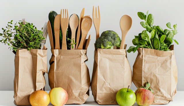 A_set_of_wooden_cutlery_and_fruits_on_the_table